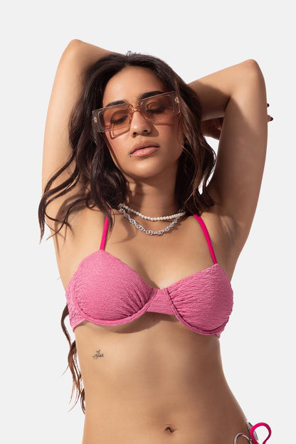 Pink Textured Underwire Bikini Set