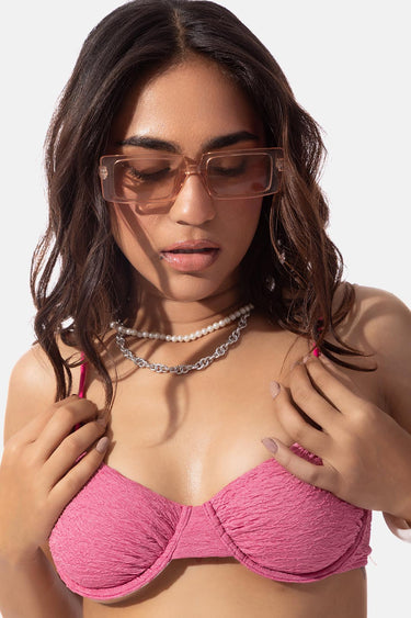 Pink Textured Underwire Bikini Set