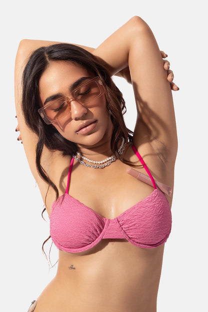 Pink Textured Underwire Bikini Set