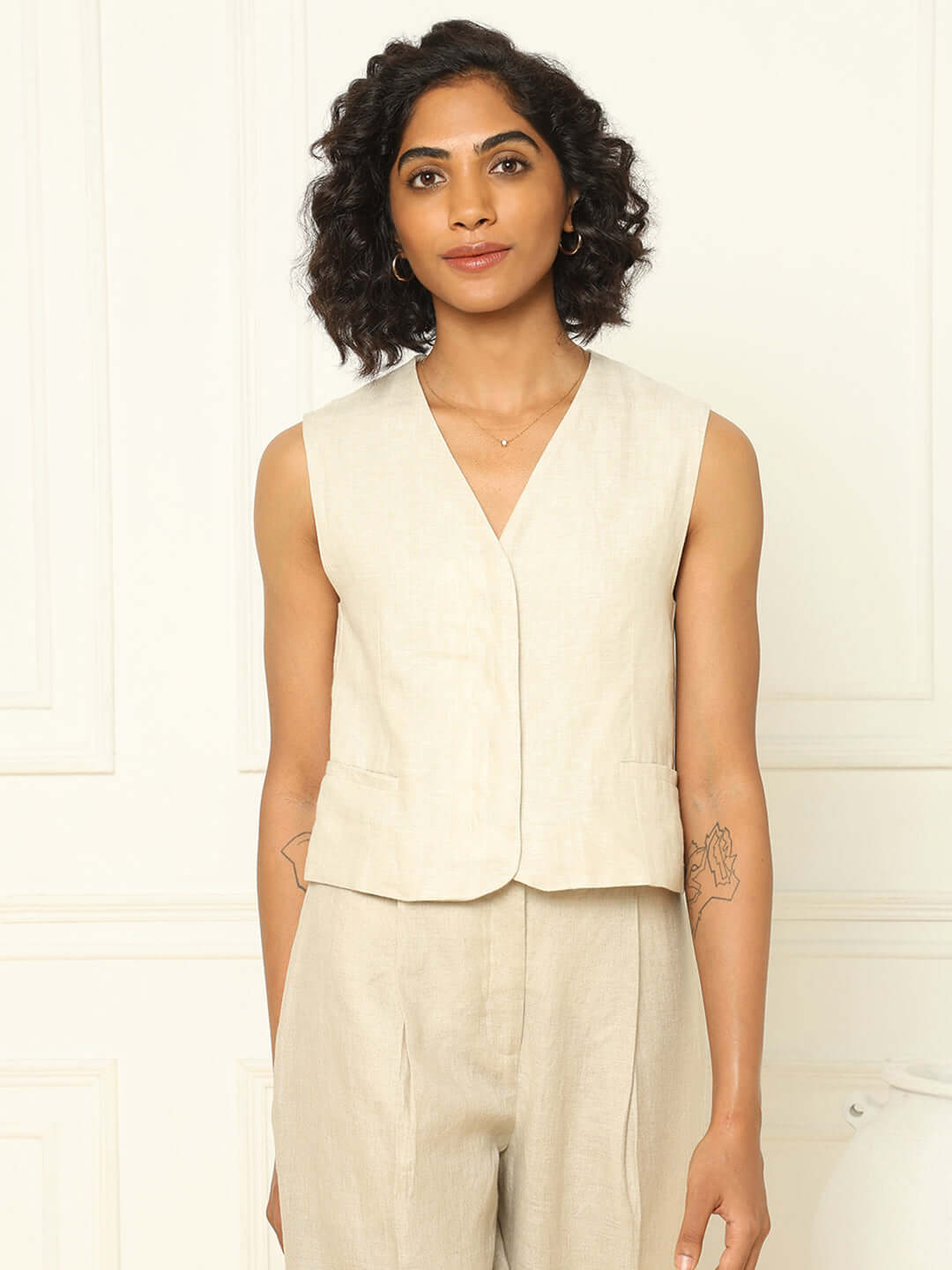 Shop-Linen Waistcoat Beige