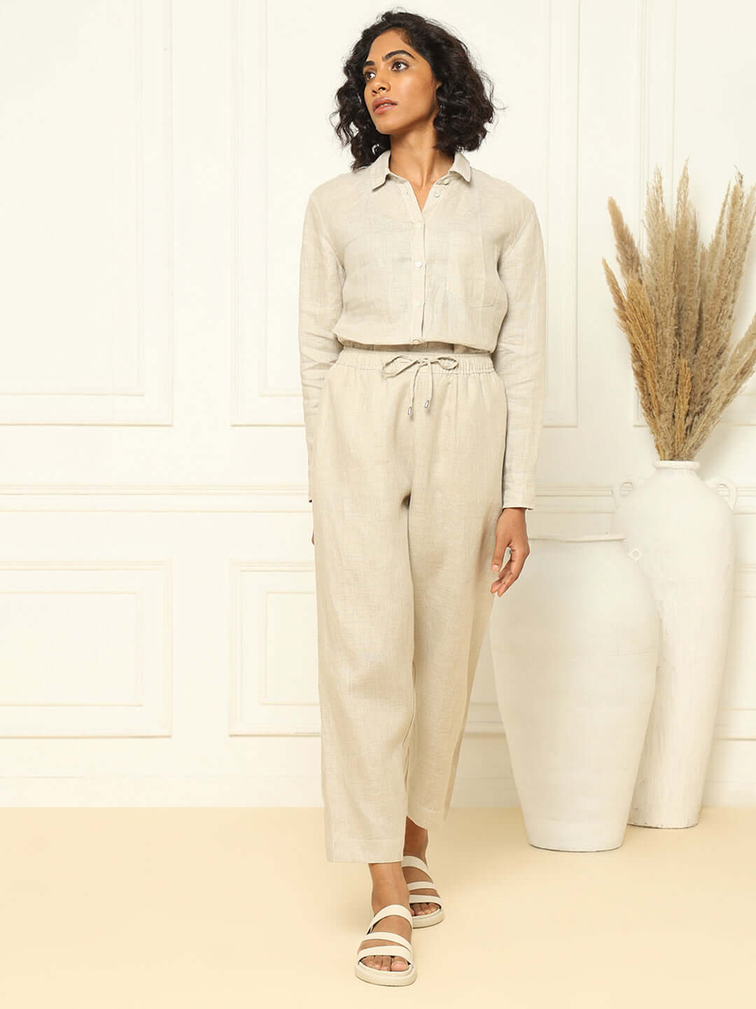 Shop-Linen Tapered Pants Beige