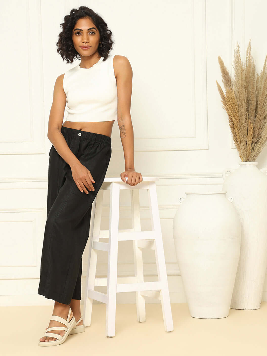 Shop-Linen Barrel Pants Black