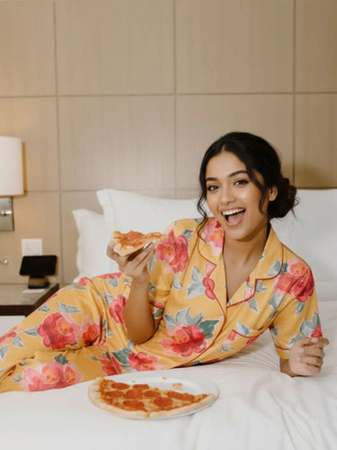 Golden Bloom - Yellow Floral Printed Pajama Set