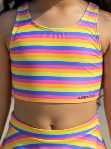 Girls Stripes Tankini Skirt Swimset