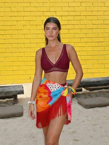 Wine Mesh High Waist Bikini