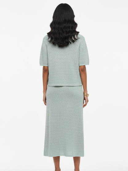 Dusty Blue Knit Top and Skirt Set