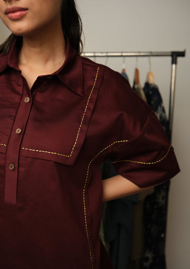Velour Maroon Hand-Embroidered Co-ord Set