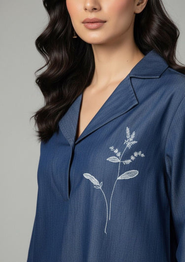 Indigo Bloom-Co-ord with 3/4th sleeve Set