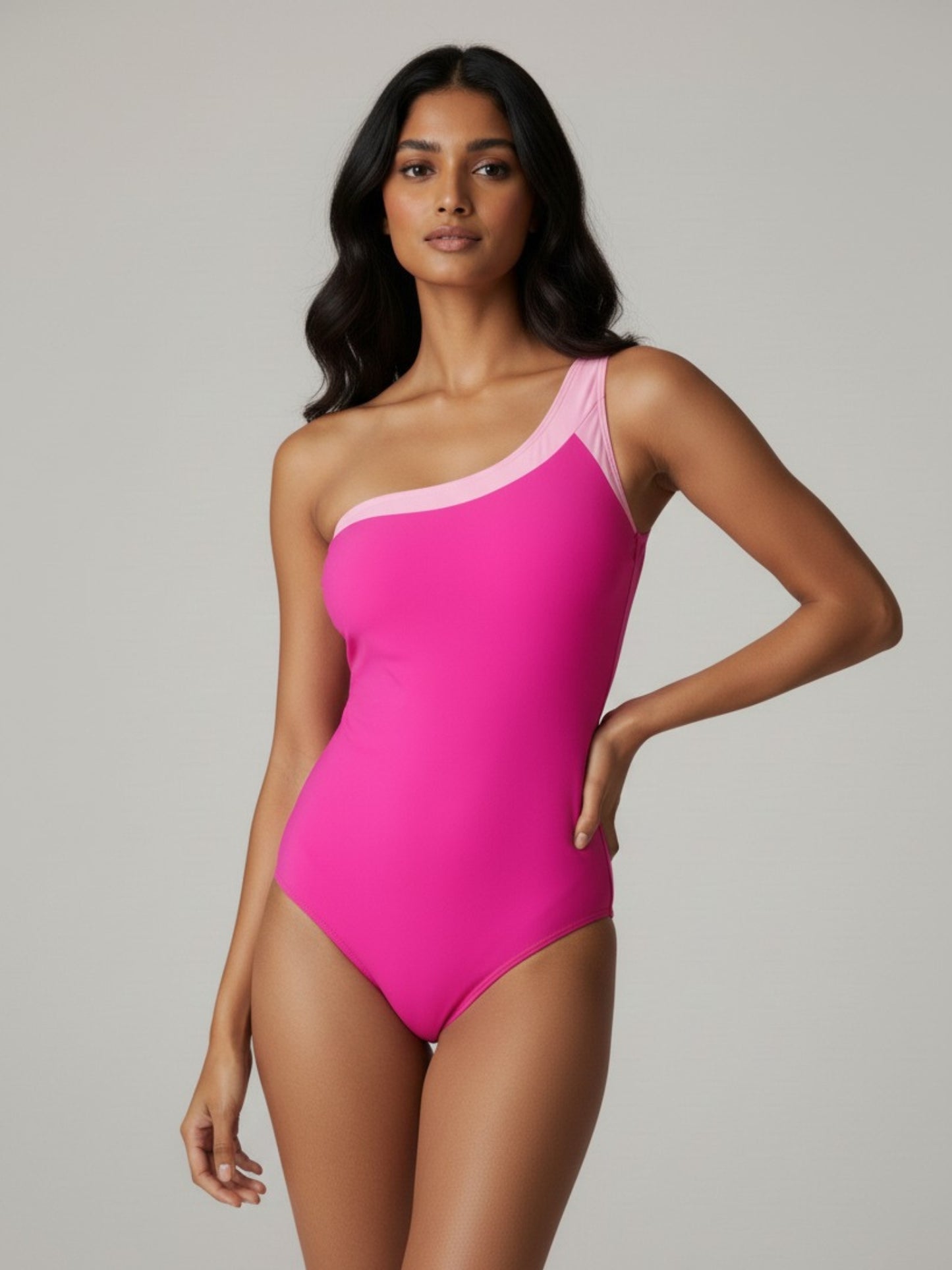 Pink One-Shoulder Swimsuit