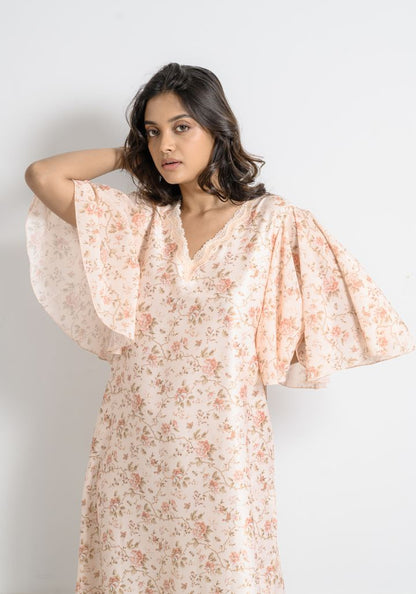 Blush Bloom – Satin Nighty with Umbrella Sleeves