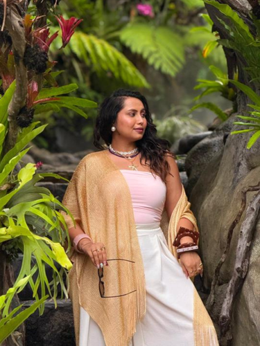 Gold Metallic Fringe Cape Cover Up