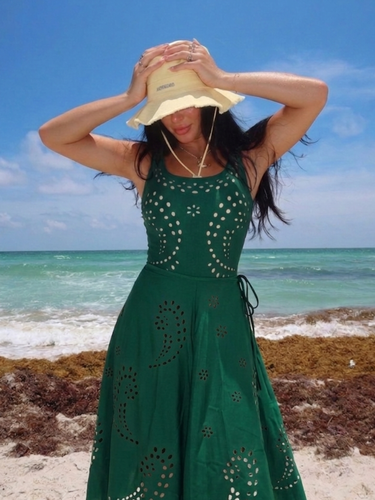 Green Cutwork Monokini & Skirt Set