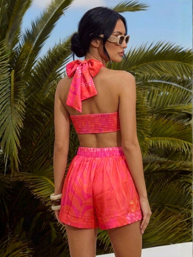 Sangria High Waist Bikini with Shorts Set