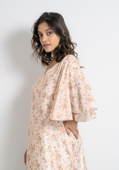 Blush Bloom – Satin Nighty with Umbrella Sleeves