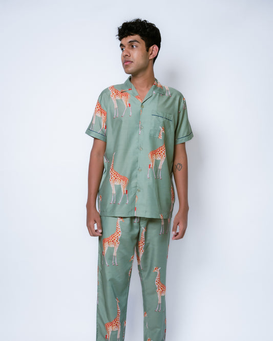 Giraffe Print - Green Men Pajama Set