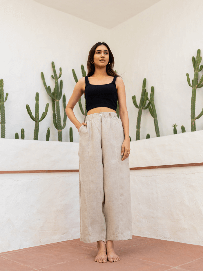 Shop-Linen Barrel Pants Beige