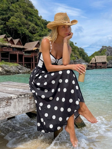 Black Bow Monokini and Polka Dot Skirt Set