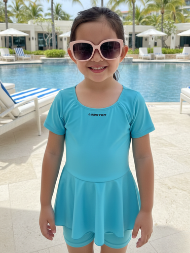 Girls Turquoise Blue Skirted One-Piece Swimsuit