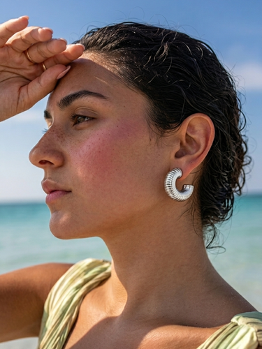 Textured Silver Semi Hoop Earrings