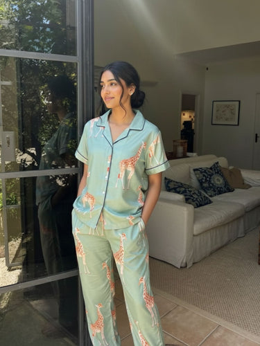 Giraffe Print - Green Women Pajama Set