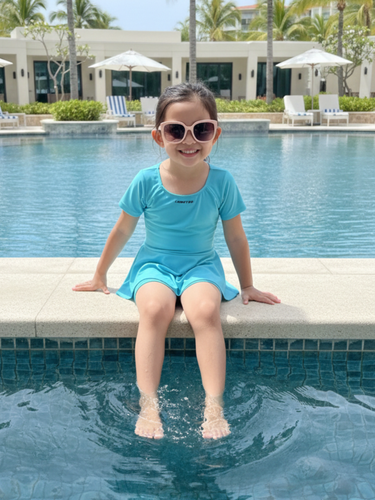 Girls Turquoise Blue Skirted One-Piece Swimsuit