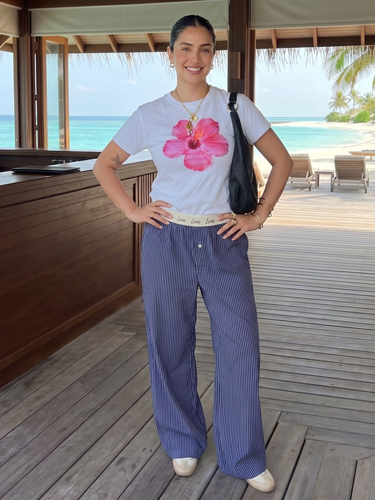 Navy Blue Striped Cotton Lounge Pants