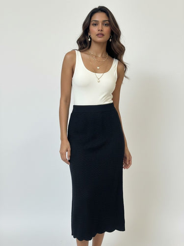 Ribbed Knit Black Maxi Skirt