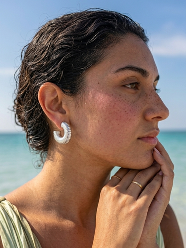 Textured Silver Semi Hoop Earrings
