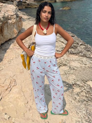 Cherry Striped Cotton Lounge Pants
