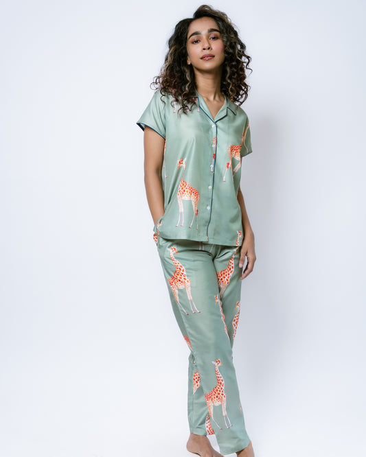 Giraffe Print - Green Women Pajama Set