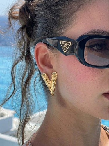 Gold Heart Stud Earrings