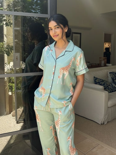 Giraffe Print - Green Women Pajama Set