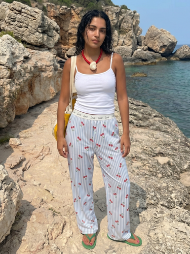 Cherry Striped Cotton Lounge Pants