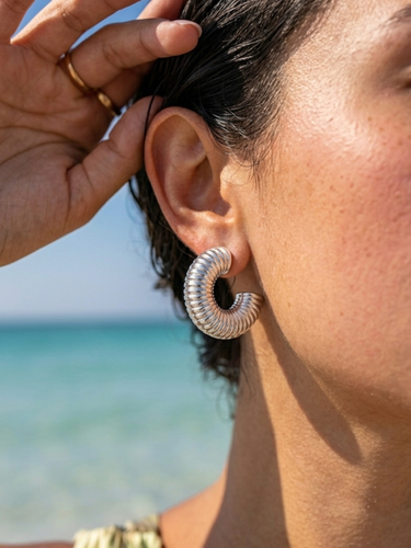 Textured Silver Semi Hoop Earrings