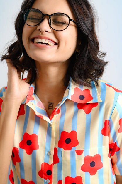 Pop Flower Stripes Night Suit