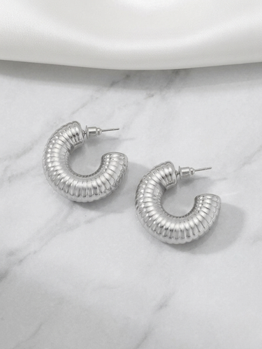 Textured Silver Semi Hoop Earrings