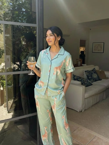Giraffe Print - Green Women Pajama Set