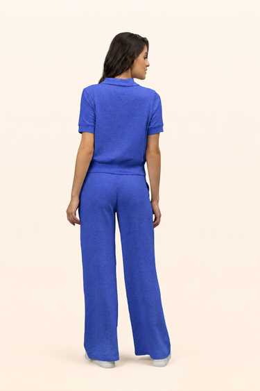 Luminous Blue Ottoman High-Rise Wide-Leg Pant