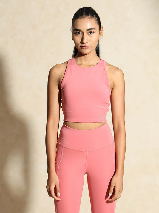 Shop-Keyhole Back Crop Top with Clasp Peony Pink