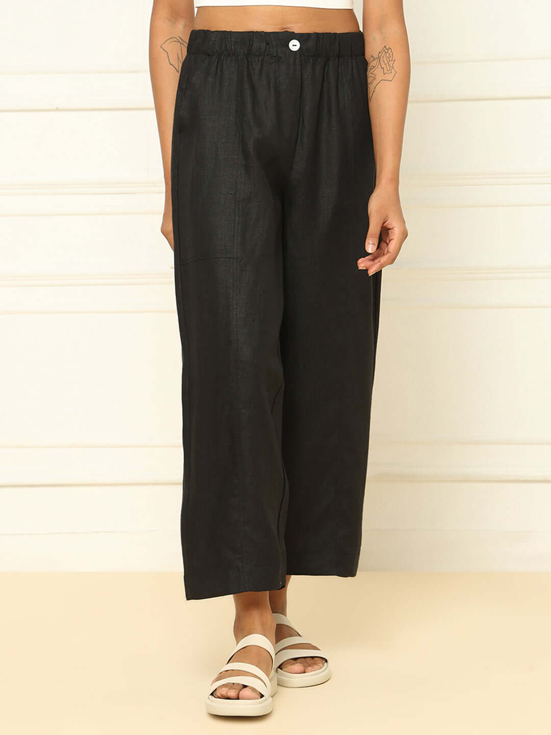 Shop-Linen Barrel Pants Black