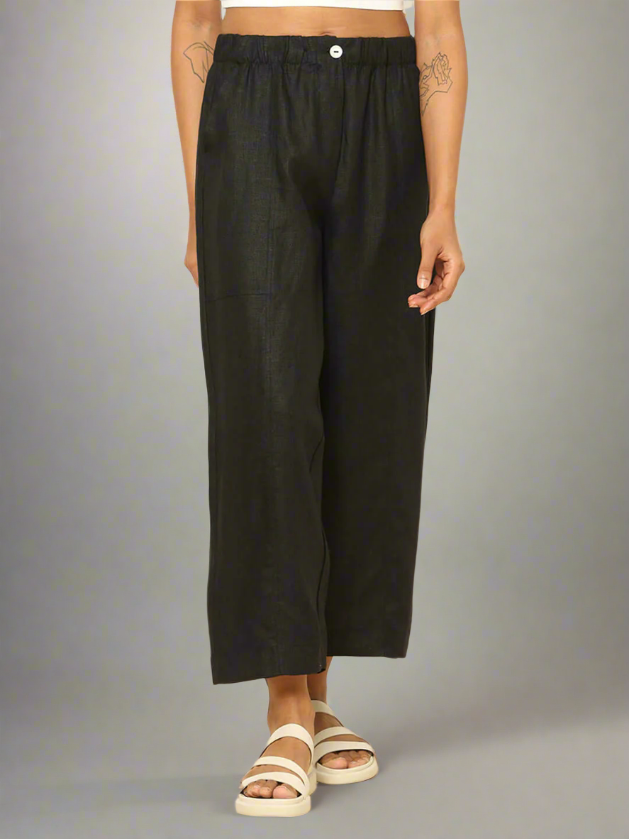 Shop-Linen Barrel Pants Black