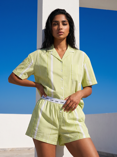 Green Striped Cotton Shorts Nightsuit