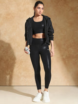 Shop-Gloss Shiny Black High Impact Action Bra and Ath Track Leggings