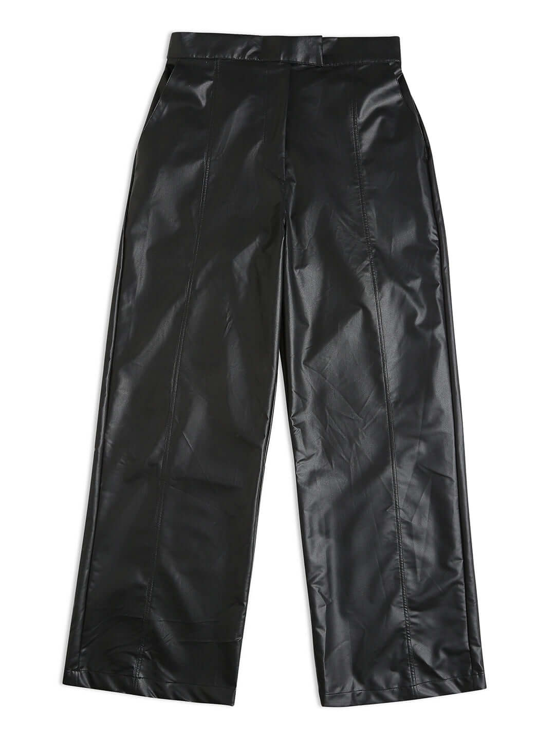 Shop-Leather Straight Fit Trousers Black