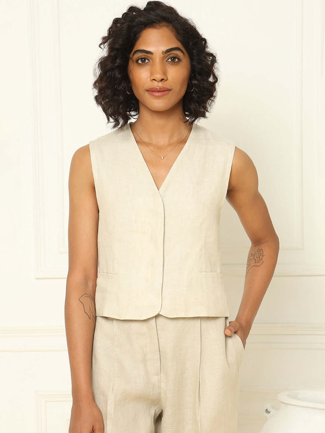 Shop-Linen Waistcoat Beige