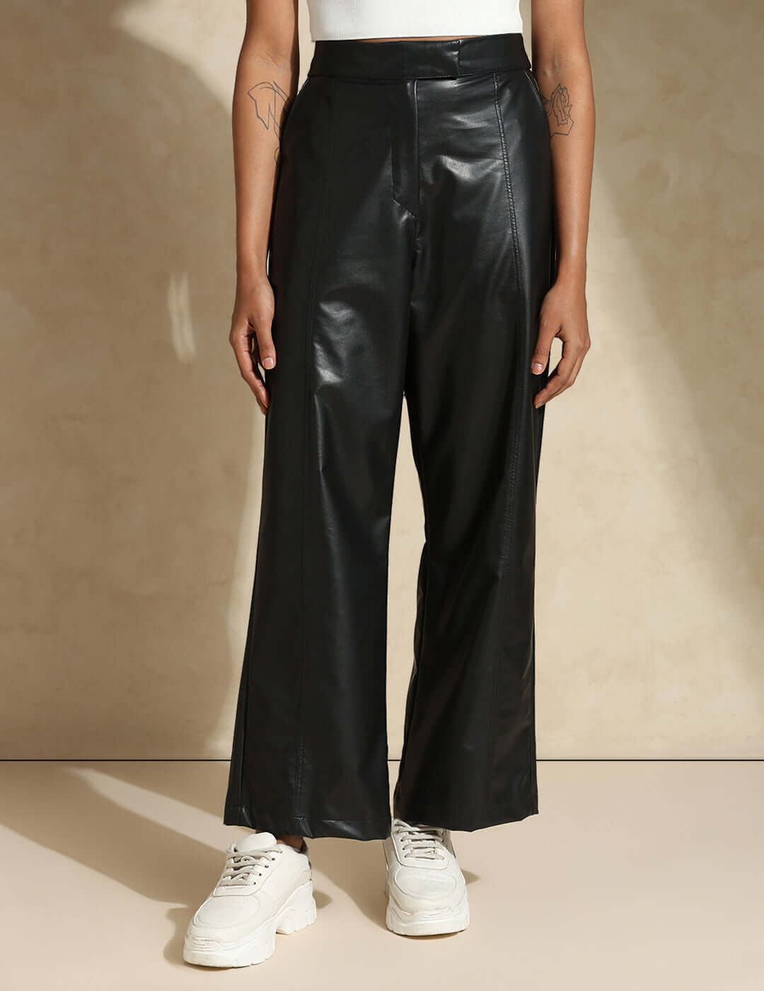 Shop-Leather Straight Fit Trousers Black