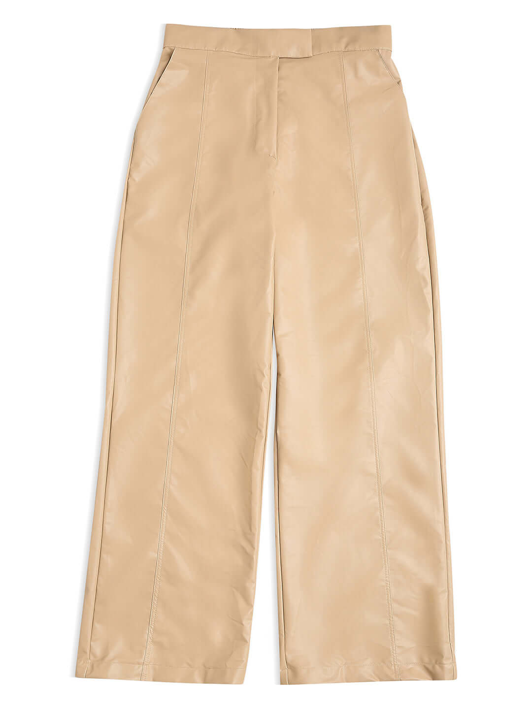 Shop-Leather Straight Fit Trousers Beige