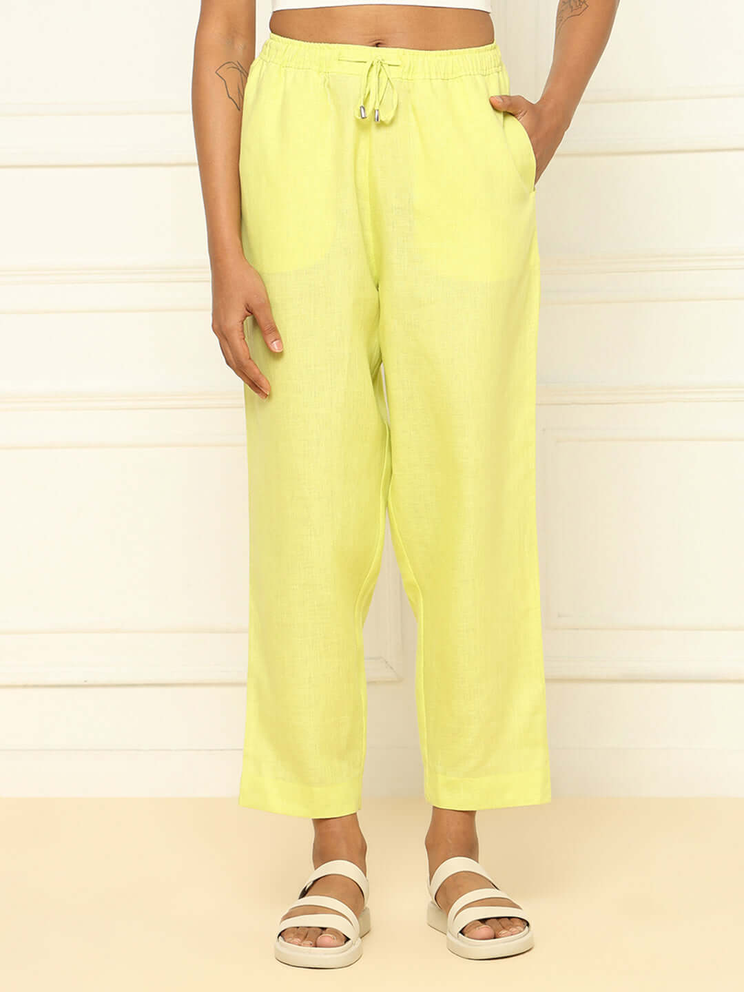 Shop-Linen Tapered Pants Lime