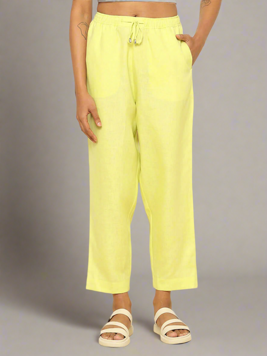 Shop-Linen Tapered Pants Lime