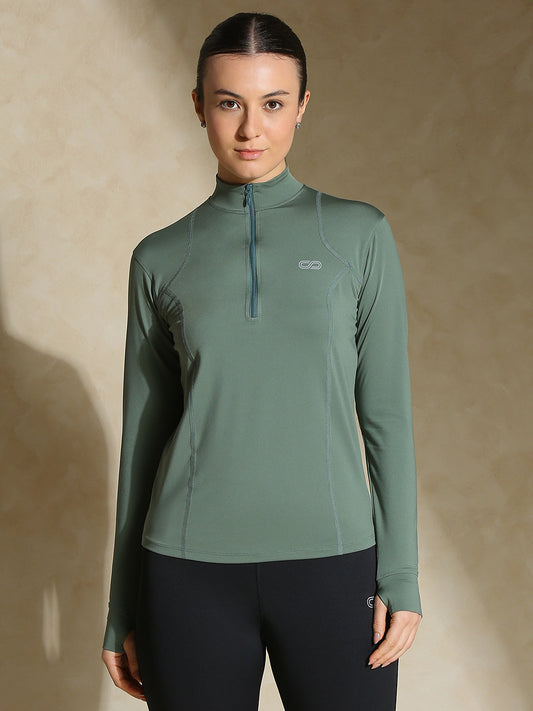 Women's Ath Runner Zip Neck Light Sage